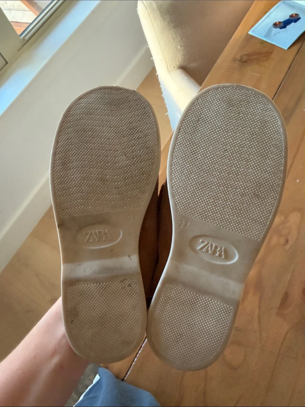 Zara Kids Suede Slip-On Loafers in Tan